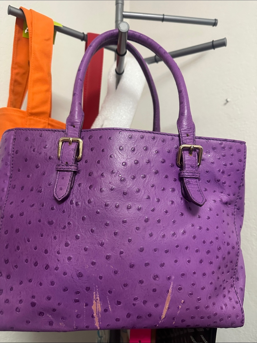 As-is Kate Spade Bristol Drive Purple Ostrich London Tote - Picture 15 of 15